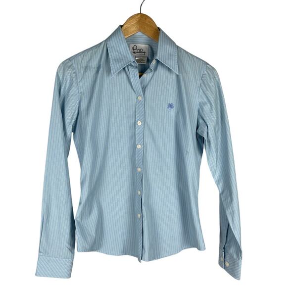 Lilly Pulitzer Vintage White Tag Blue/Green Button-Up Fitted Dress Shirt Size 4 - Picture 1 of 8